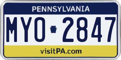 PA license plate MYO2847