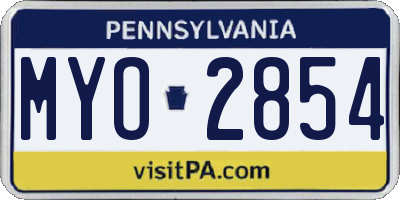 PA license plate MYO2854