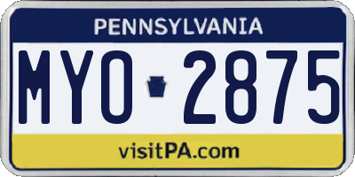 PA license plate MYO2875