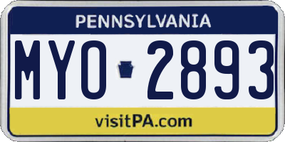 PA license plate MYO2893