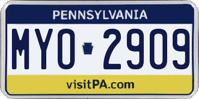 PA license plate MYO2909