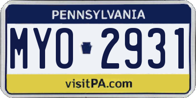 PA license plate MYO2931