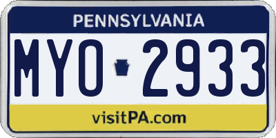 PA license plate MYO2933