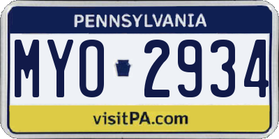 PA license plate MYO2934