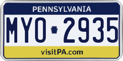 PA license plate MYO2935