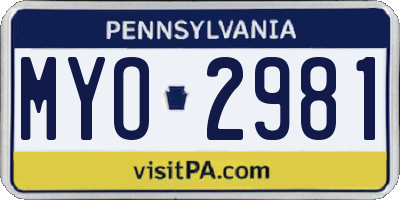PA license plate MYO2981