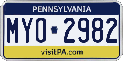 PA license plate MYO2982