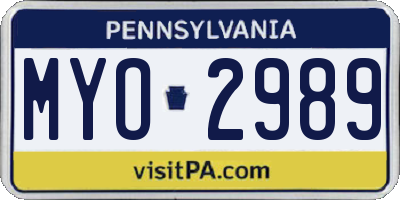 PA license plate MYO2989