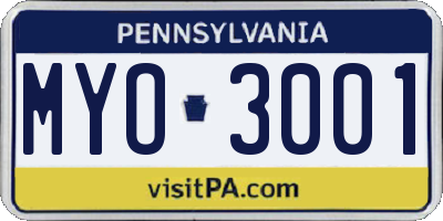 PA license plate MYO3001