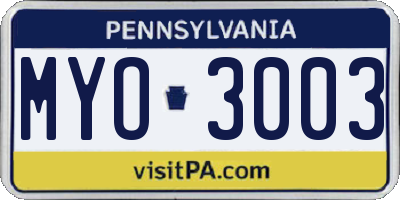 PA license plate MYO3003
