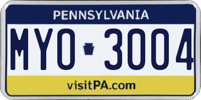 PA license plate MYO3004