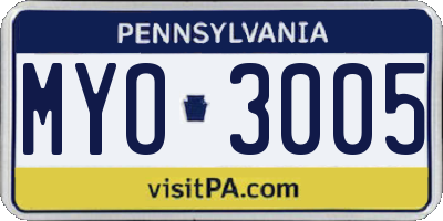 PA license plate MYO3005