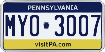 PA license plate MYO3007