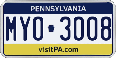 PA license plate MYO3008
