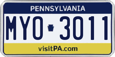 PA license plate MYO3011