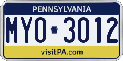 PA license plate MYO3012