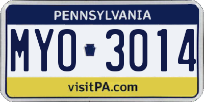 PA license plate MYO3014