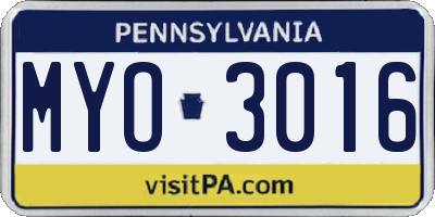 PA license plate MYO3016