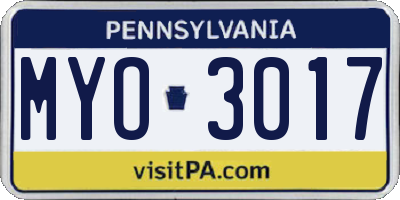 PA license plate MYO3017