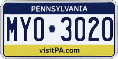 PA license plate MYO3020