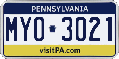 PA license plate MYO3021