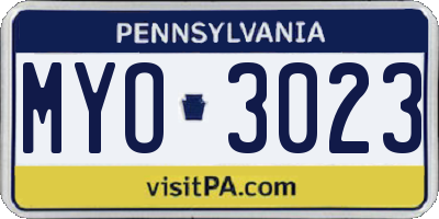 PA license plate MYO3023