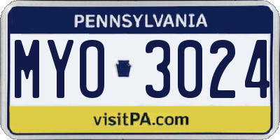 PA license plate MYO3024