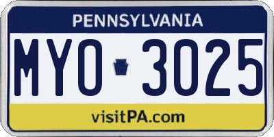 PA license plate MYO3025