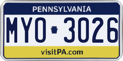 PA license plate MYO3026