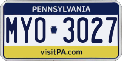 PA license plate MYO3027