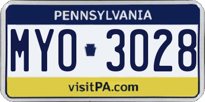 PA license plate MYO3028