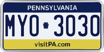 PA license plate MYO3030
