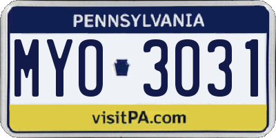 PA license plate MYO3031