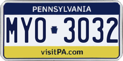 PA license plate MYO3032