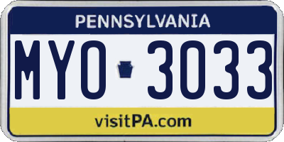 PA license plate MYO3033