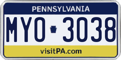 PA license plate MYO3038