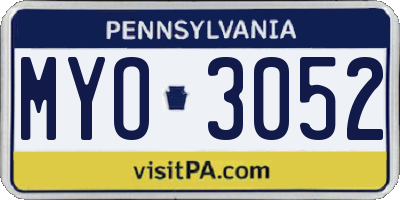 PA license plate MYO3052