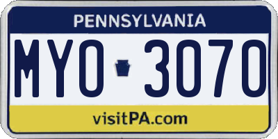 PA license plate MYO3070