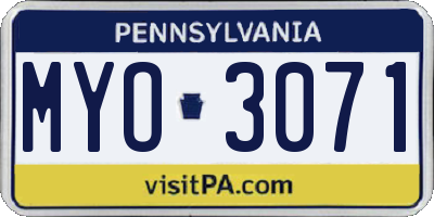 PA license plate MYO3071