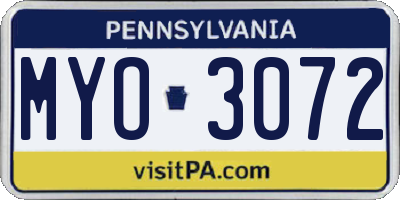 PA license plate MYO3072