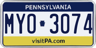 PA license plate MYO3074