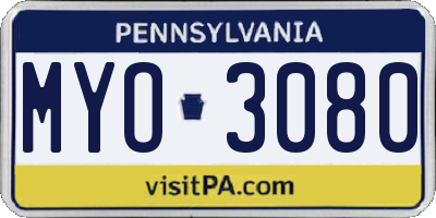 PA license plate MYO3080