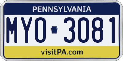 PA license plate MYO3081
