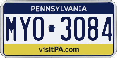 PA license plate MYO3084