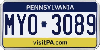 PA license plate MYO3089