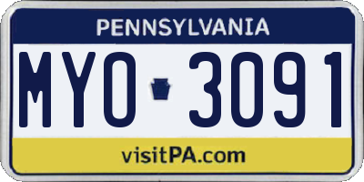 PA license plate MYO3091