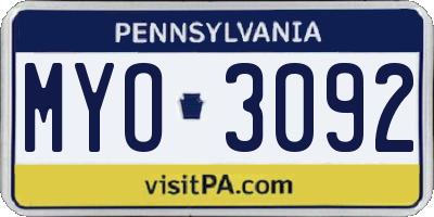 PA license plate MYO3092