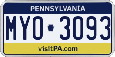 PA license plate MYO3093