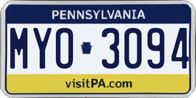 PA license plate MYO3094
