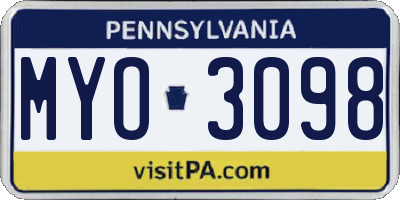 PA license plate MYO3098